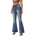 Damen Flared Jeans im Vintage-Stil mit hohem Bund und modischen Waschungen R&B