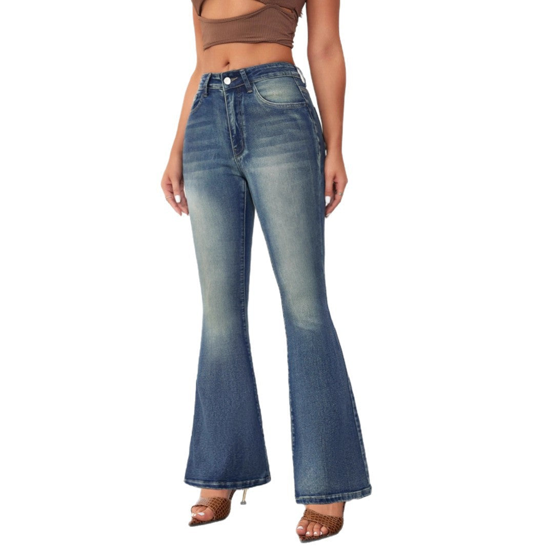 Damen Flared Jeans im Vintage-Stil mit hohem Bund und modischen Waschungen R&B