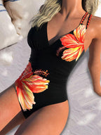 Damen Eleganter Badeanzug mit Blumenapplikationen R&B