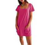 Damen lässiges Tunika-Kleid mit praktischen Taschen und Quadrat-Ausschnitt R&B
