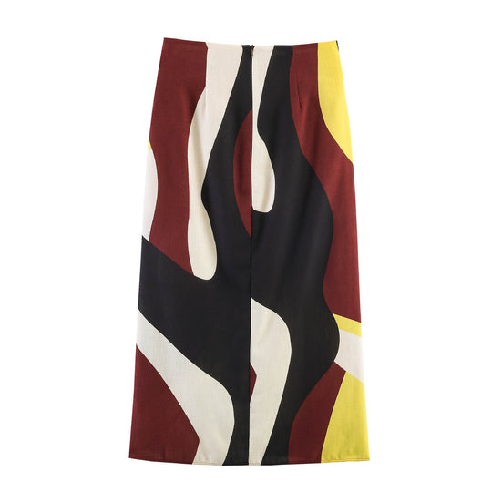 Damen Maxirock mit buntem Grafikdesign und eleganter Drapierung R&B