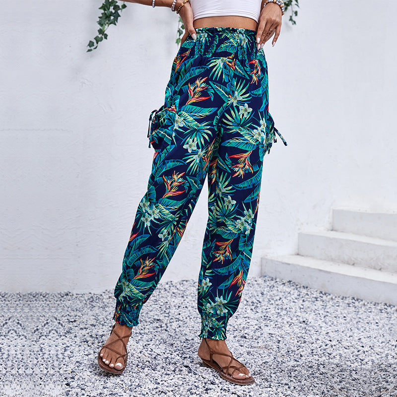 Damen Comfortable Cargo-Hose mit tropischem Muster und elastischem Bund R&B