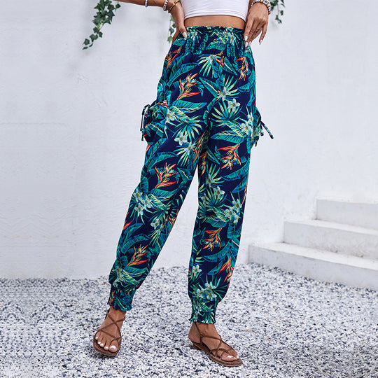 Damen Comfortable Cargo-Hose mit tropischem Muster und elastischem Bund R&B