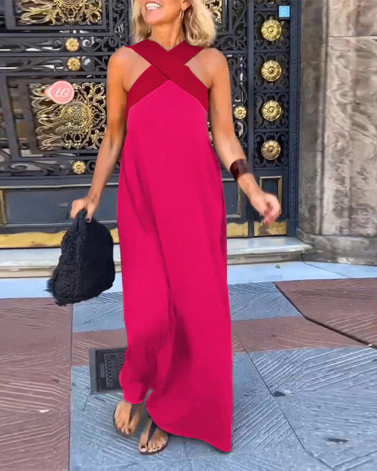 Damen Maxikleid mit raffiniertem Kreuz-Ausschnitt und fließendem Schnitt R&B