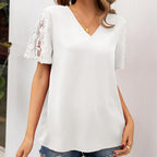 Damen Bluse mit Spitzenakzenten und V-Ausschnitt