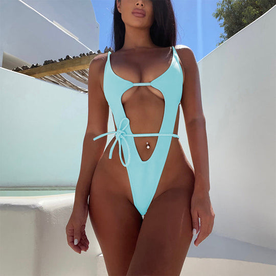 Damen Cut-Out Badeanzug mit verstellbaren Bändern und tiefem Ausschnitt R&B