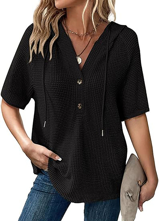 Damen Waffelstruktur-T-Shirt mit Kapuze