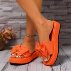 Damen Plattform-Sandalen mit großem Schleifen-Detail und rutschfester Sohle R&B
