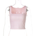 Damen Crop-Top mit quadratischem Ausschnitt und Karomuster R&B