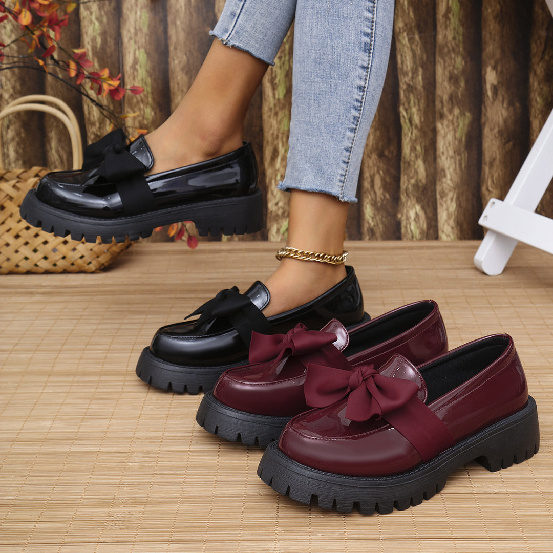 Damen Lackleder-Mokassins mit dekorativem Schleifen-Design und rutschfester Sohle R&B