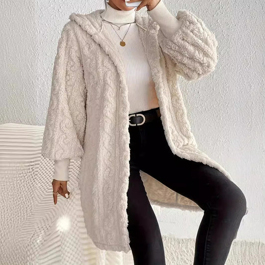 Damen Kapuzenmantel aus weichem Plüschmaterial mit strukturiertem Design R&B