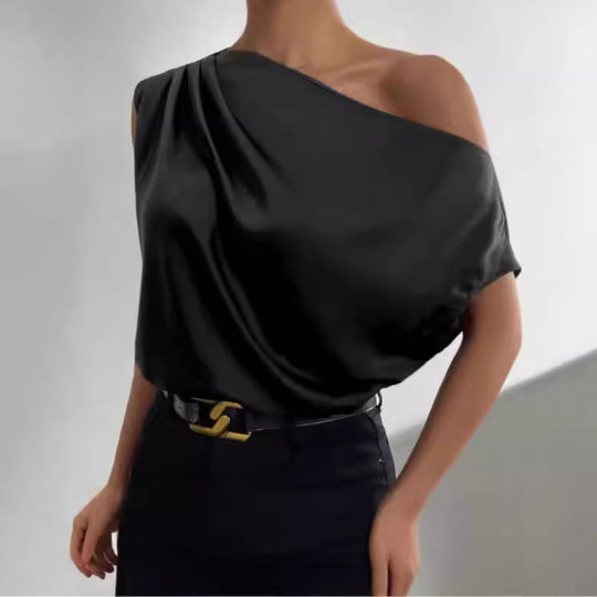 Damen Asymmetrisches Oberteil mit tiefem Ausschnitt und fließendem Stoff R&B