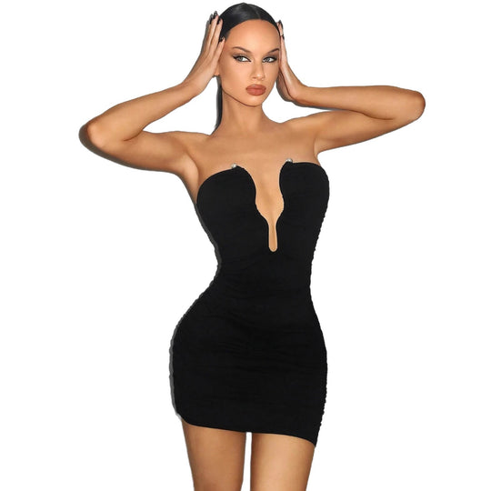 Damen Minikleid mit tiefem Ausschnitt und figurbetontem Silhouette R&B
