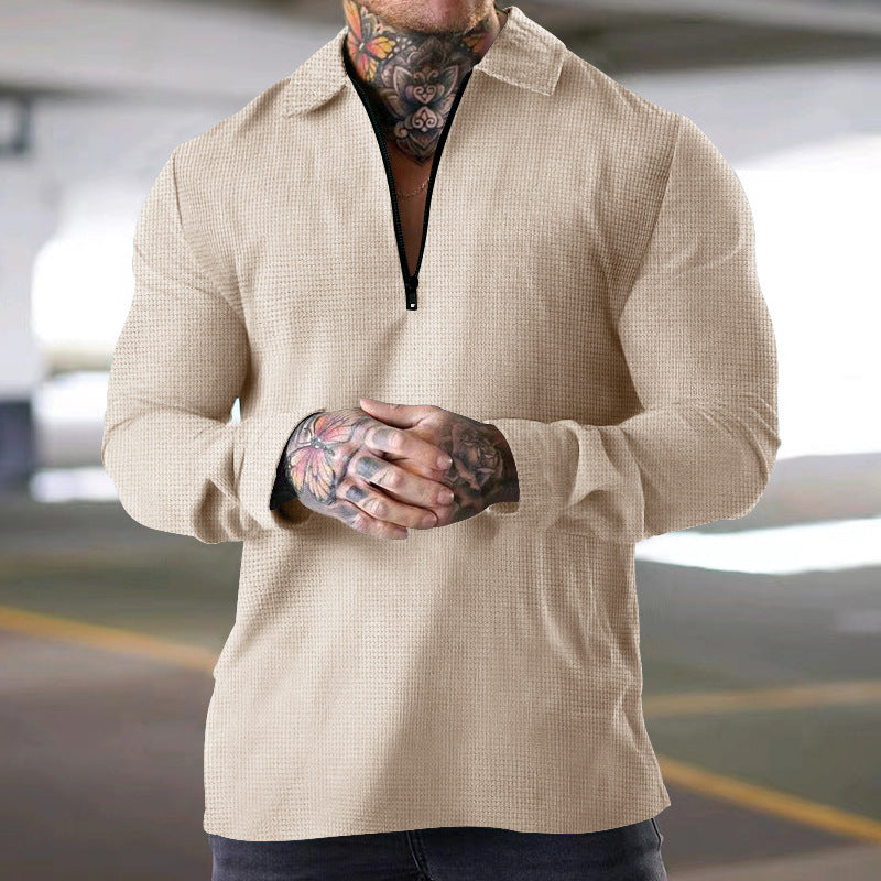 Herren modisches Langarm-Henley-Shirt mit dekorativem Reißverschluss R&B