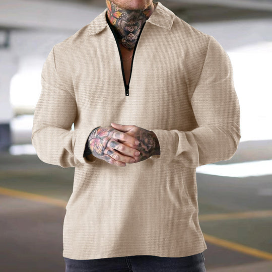 Herren modisches Langarm-Henley-Shirt mit dekorativem Reißverschluss R&B