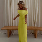Damen Off-Shoulder Maxikleid mit dekorativen Rüschendetails R&B