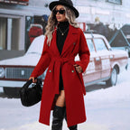 Damen Eleganter Trenchcoat mit Taillengürtel und doppelt gelegten Knöpfen R&B