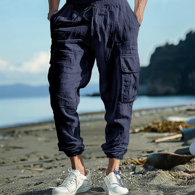 Herren luftige Cargo-Hose mit elastischem Bund und seitlichen Taschen R&B