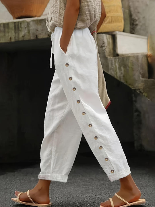 Damen Modische Palazzo-Hose mit Knopfdetails und elastischem Bund R&B