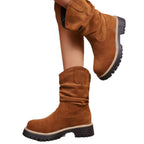 Damen weiche Wildleder-Stiefel mit lässigem Faltenlook und robuster Profilsohle R&B