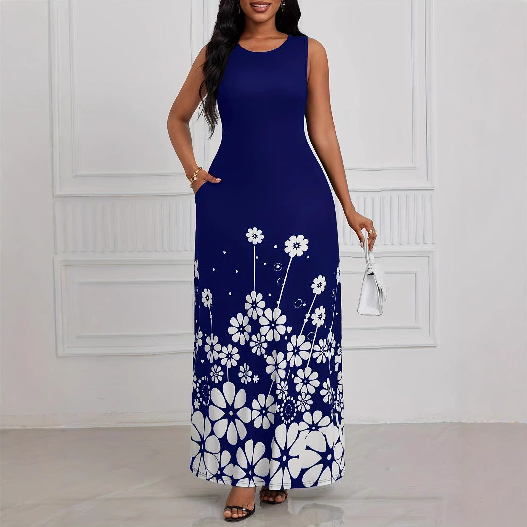 Damen Maxikleid mit floralem Muster und praktischen Seitentaschen R&B