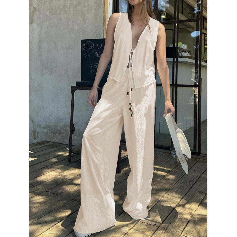 Damen luftiges Sommer-Set mit verstellbarem Kordelzug und lockerer Passform R&B