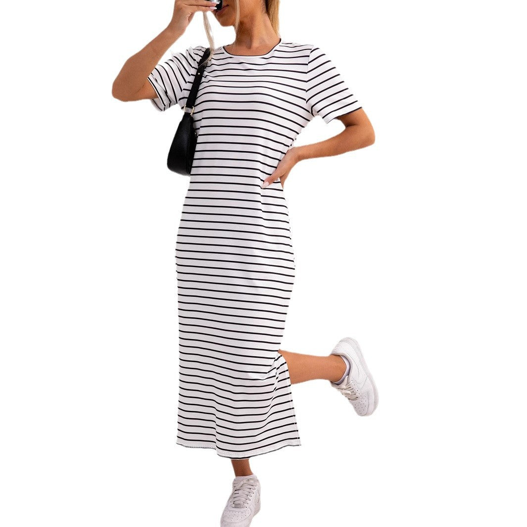 Damen gestreifte Midi-Kleid R&B