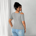 Damen Figurbetontes Kurzarm-Body mit asymmetrischem Ausschnitt und Knotendetail R&B
