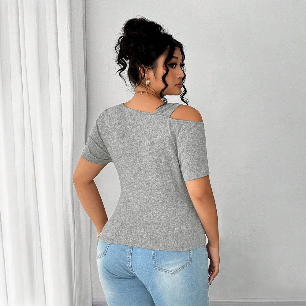 Damen Figurbetontes Kurzarm-Body mit asymmetrischem Ausschnitt und Knotendetail R&B