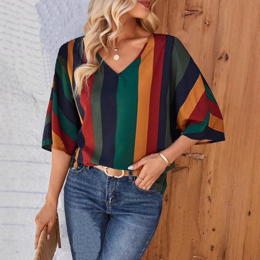 Damen farbenfrohes gestreiftes Oberteil R&B