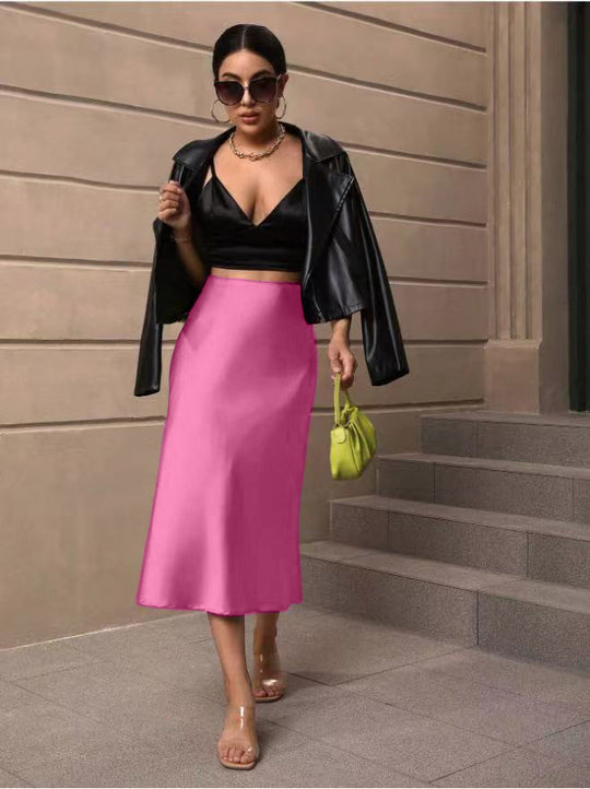 Damen Satin Rock mit schwingendem Saum und elegantem Schnitt R&B