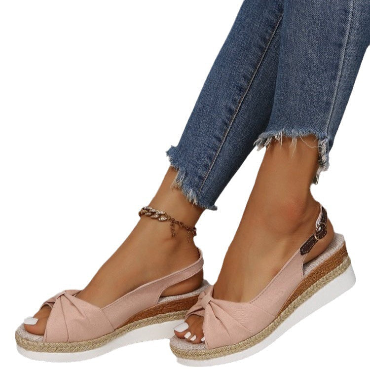 Damen Wedge-Sandalen mit eleganter Schleifen-Detail und angesagtem Plateau R&B