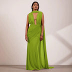 Damen bodenlanges Wickelkleid mit raffinierten Drapierungsdetails und elegantem V-Ausschnitt R&B