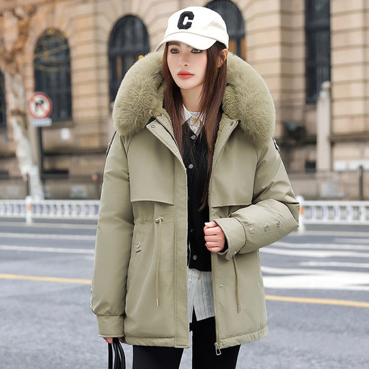Damen Modischer Pufferparka mit luxuriösem Kunstfellkragen und praktischen Taschen R&B