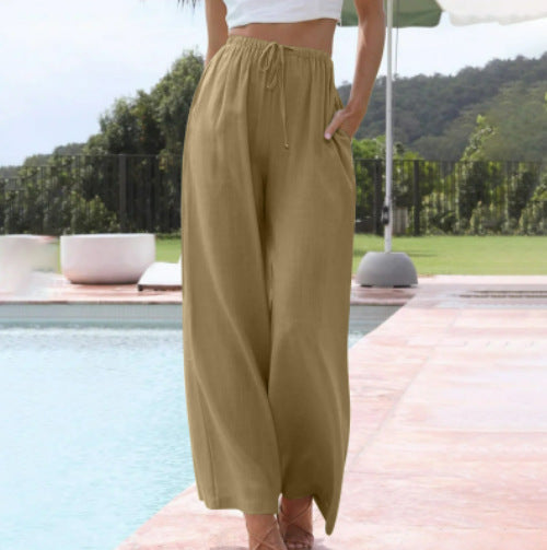 Damen weite Leinenhose mit elastischem Bund und praktischen Seitentaschen R&B
