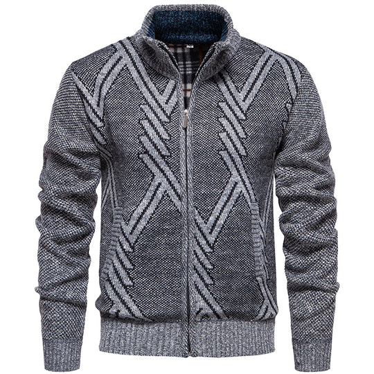 Herren sportliche Strickjacke mit modernem Zopfmuster R&B
