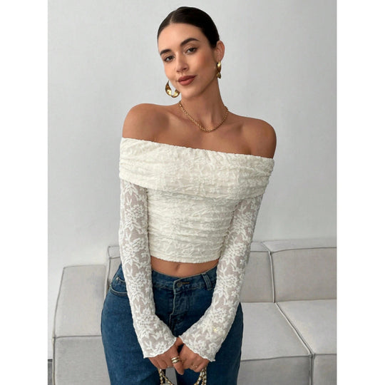 Damen Elegantes Off-Shoulder Oberteil mit Rüschendetails R&B
