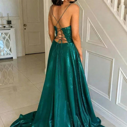 Damen Glamouröses Abendkleid mit funkelndem Satin und schwingendem Rock R&B