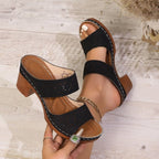 Damen Hochfront-Pantoletten mit modischem Lochmuster und bequemem Blockabsatz R&B
