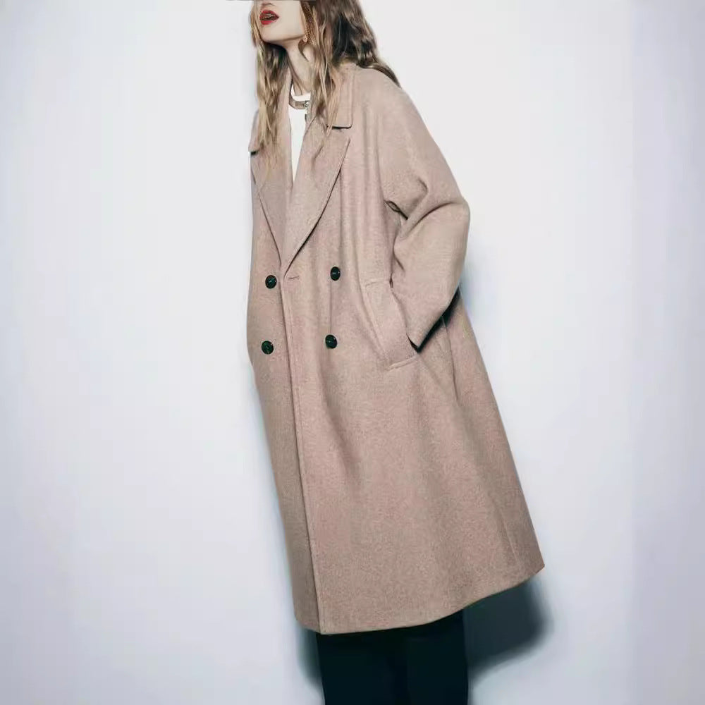 Damen trendiger Wollmantel mit doppelter Knopfreihe und elegantem Schnitt R&B