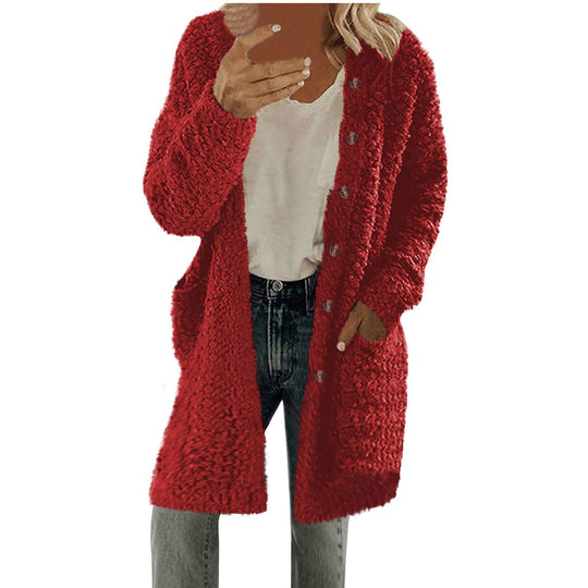 Damen Oversized Fleecejacke mit Knopfdetails und praktischen Taschen R&B