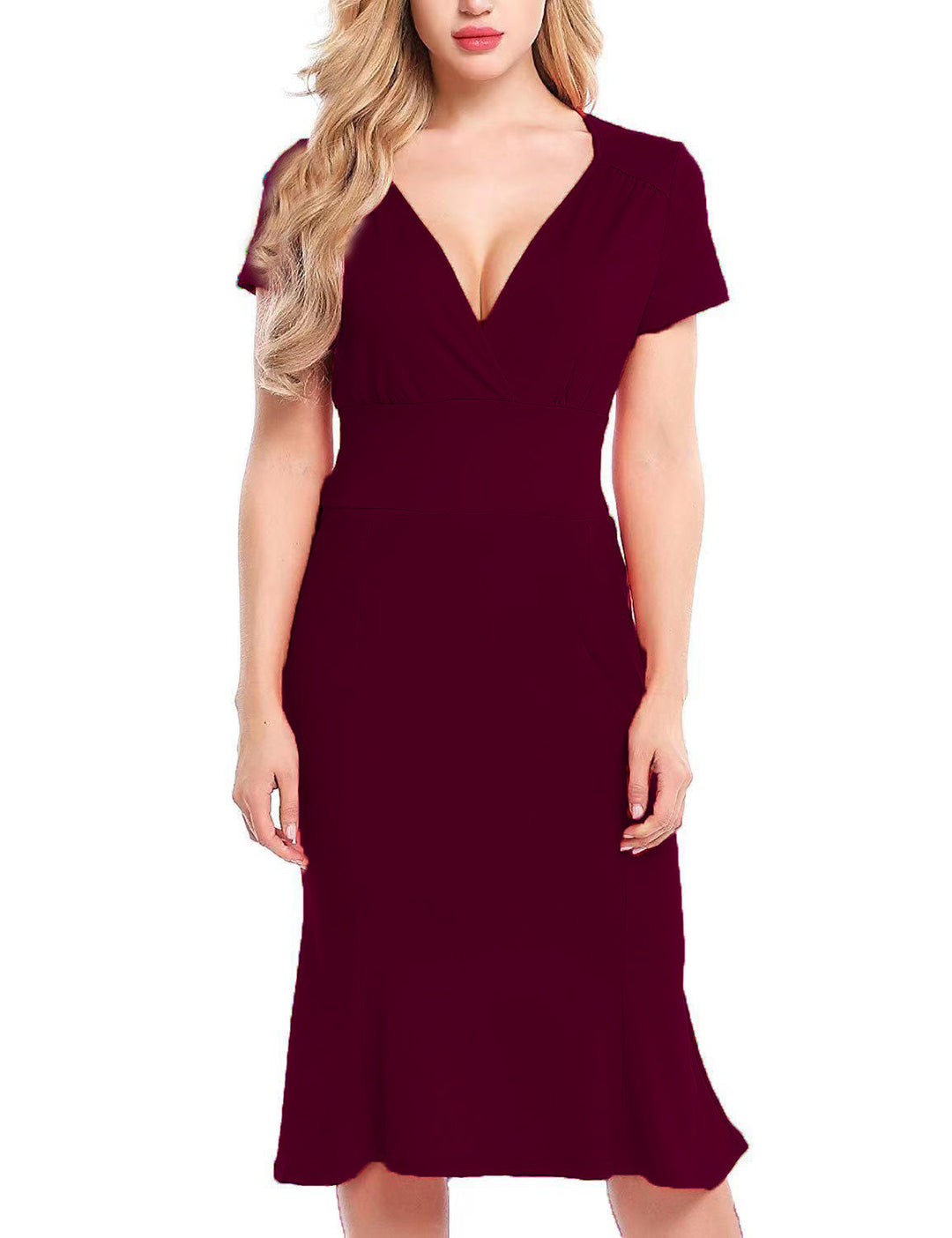 Damen Elegantes Wickelkleid mit tiefem V-Ausschnitt und formschmeichelndem Schnitt R&B