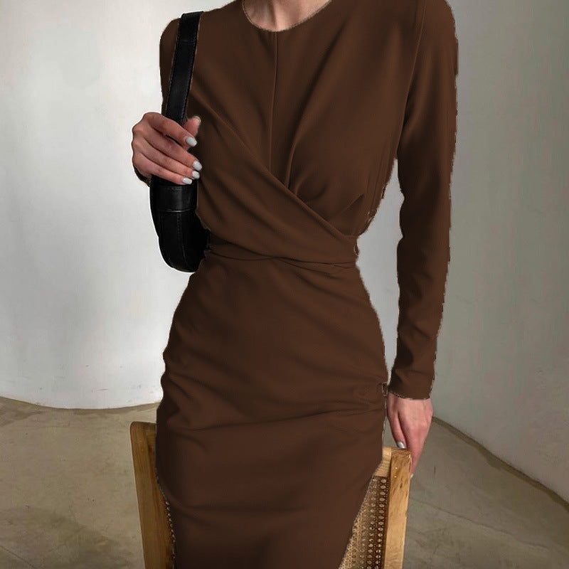 Damen Elegantes Wickelkleid mit langen Ärmeln und figurbetontem Schnitt R&B