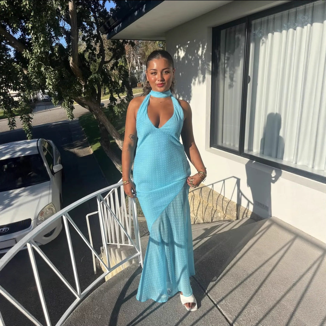 Damen Maxikleid mit raffiniertem Rückenausschnitt und eleganten Rüschen R&B