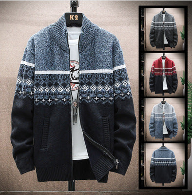 Herren Strickjacke mit nordischem Muster und modischem Reißverschluss R&B