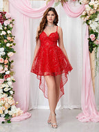 Damen Festliches Chiffon-Kleid mit glänzenden Akzenten und asymmetrischem Saum R&B