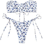 Damen Bandeau-Bikini mit floralem Cut-Out-Design und verstellbaren Trägern R&B