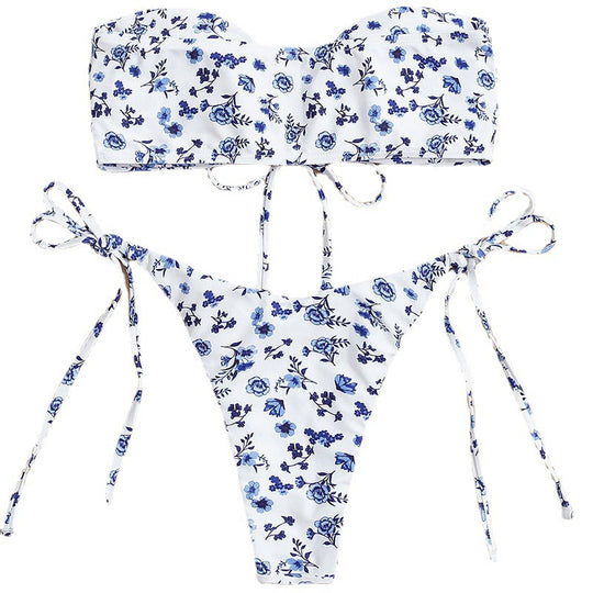 Damen Bandeau-Bikini mit floralem Cut-Out-Design und verstellbaren Trägern R&B