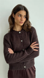Damen kuschelige Strickjacke mit knöpfbarem Design und voluminösen Ärmeln R&B