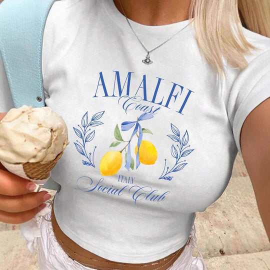Damen T-Shirt mit frischem Obstmotiv und modernem Schriftzug R&B